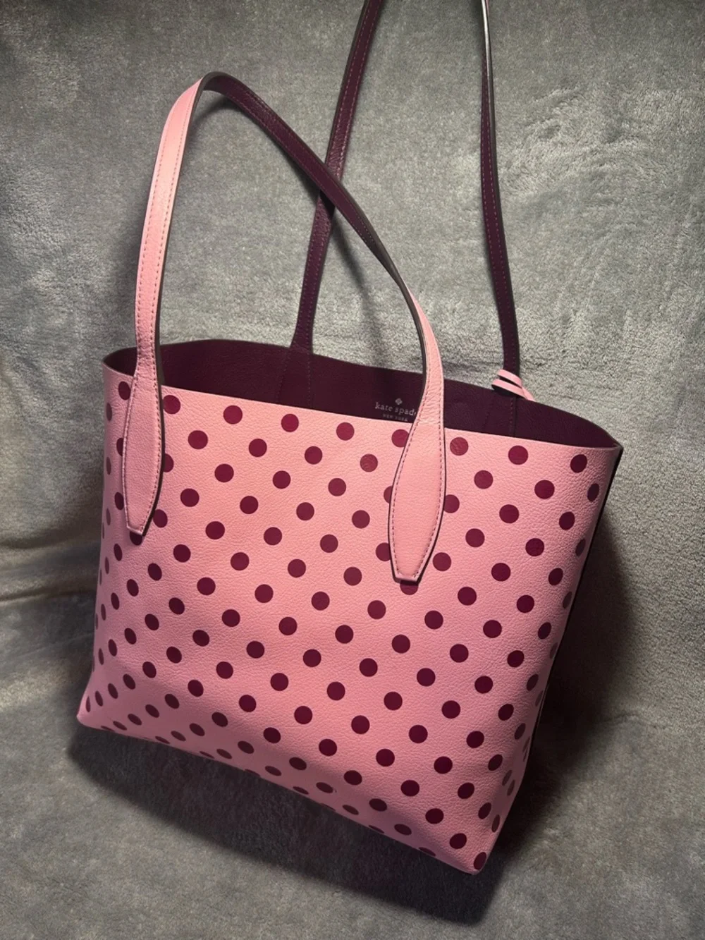 Kate Spade Arch Lovebirds Reversible Polkadot Tote w/ Bag Charm - Picture 6 of 12